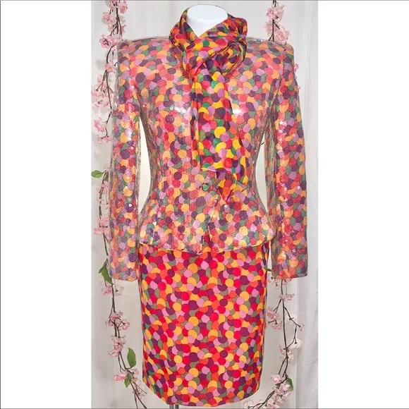 Vintage 1980's David Hayes Sequined Silk S… - Picture 4 of 12